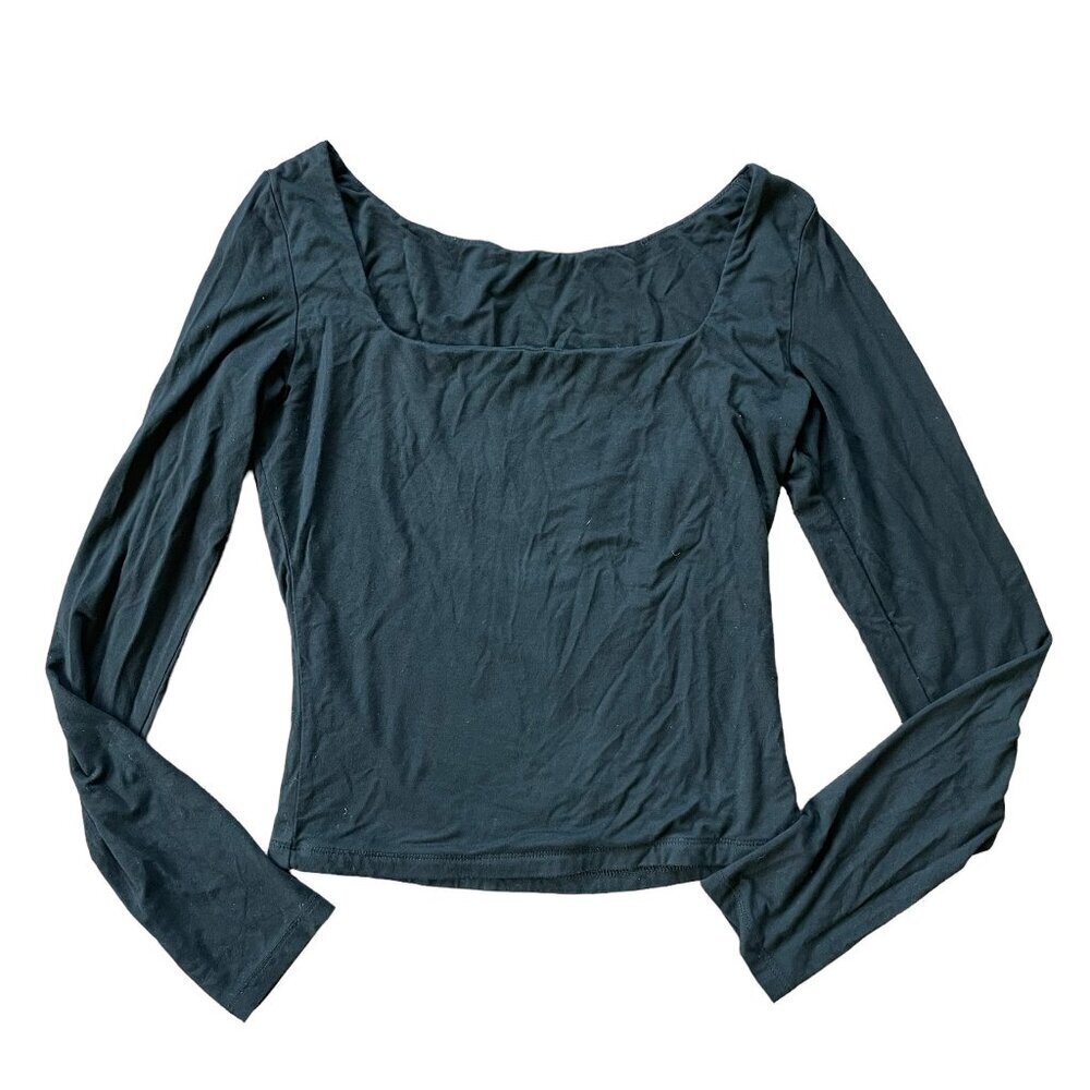 Beumissy Shirt Womens Small Black Long Sleeve Square Neck Tops Slim Fitted
